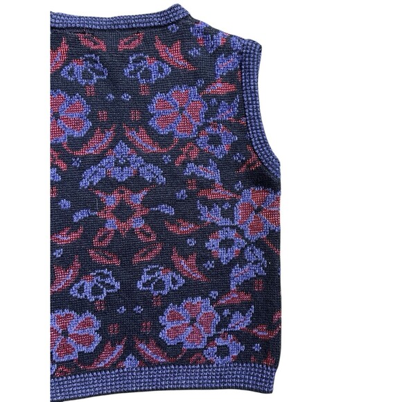 Vtg Evan Picone Vest Floral Purple and Red Grandma Core Sz L - Picture 4 of 7